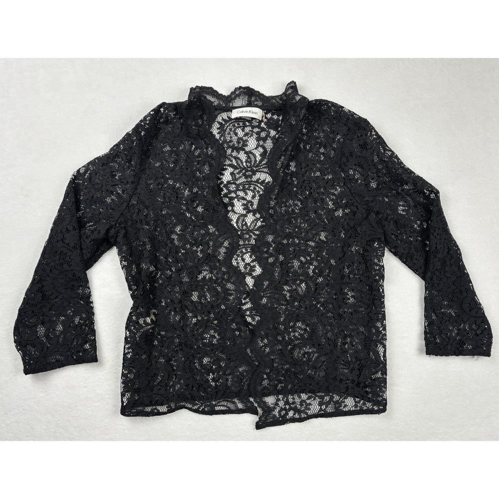 Calvin Klein Black Lace Open Front Cardigan Shrug Women's Medium Sheer